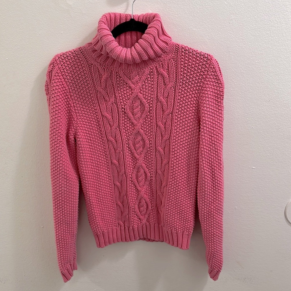 Lauren Ralph Lauren| 100% Cotton Pink Turtleneck Sweater Cable Knit Size Large
